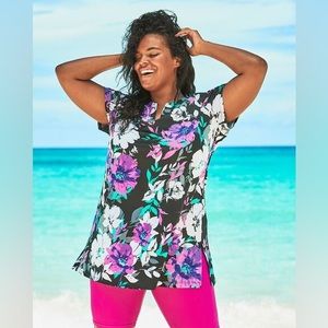 Swimsuits for All Swim Top Tunic Longer Length Short Sleeve Cover-Up 24 3X